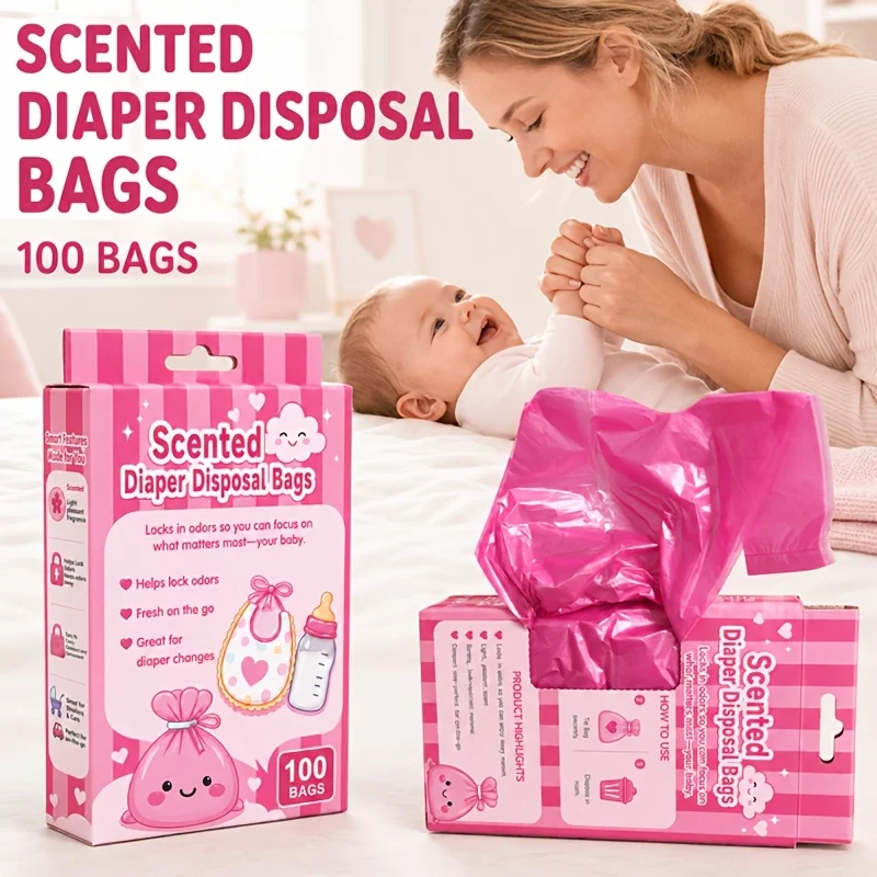 1 Box (100 Pieces Per Box) Peach-Scented Portable Disposable Diaper Wet Waste Bags, Thickened Vest-Style Design, Suitable for Waste Storage, Portable Garbage Bags for Diaper Changes