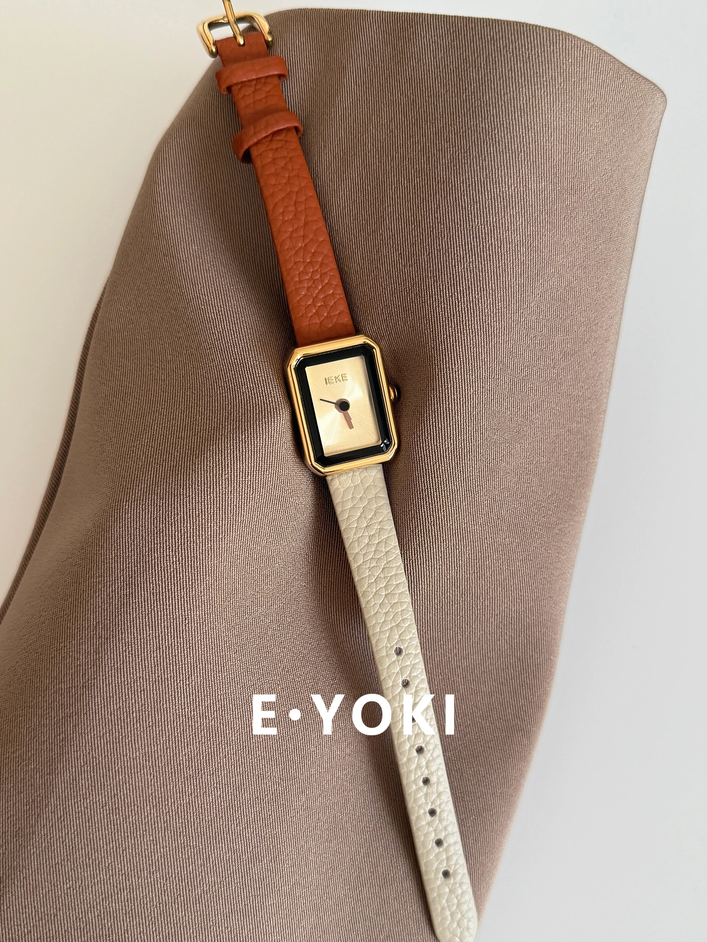 New women's watchbrown beige two tone leather small square watch female watch female casual versatile quartz women's accessories