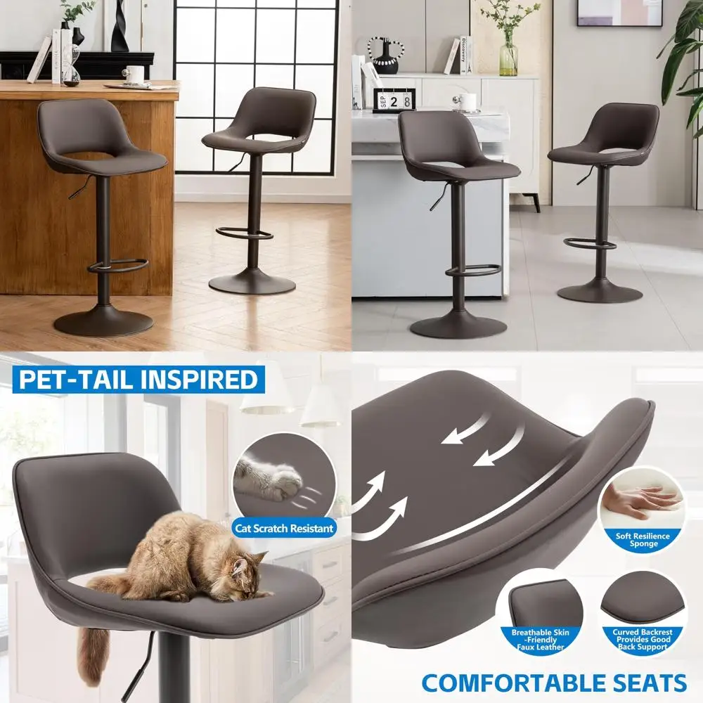 

Modern Adjustable Swivel Bar Stools Set of 2, Counter Height with Faux Leather Upholstery