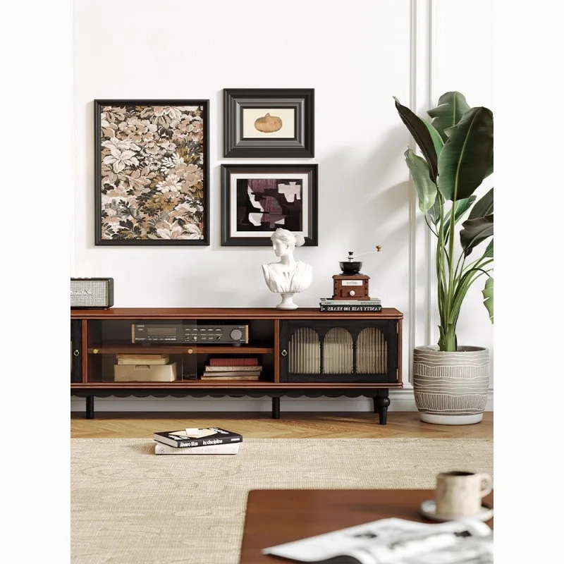 American country-style solid wood coffee table and TV cabinet combination, retro style light luxury small apartment living room,
