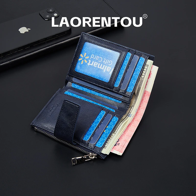 Laorentou carteira masculina de alta qualidade couro moda curto titular do cartão carteira casual vintage moeda bolsa