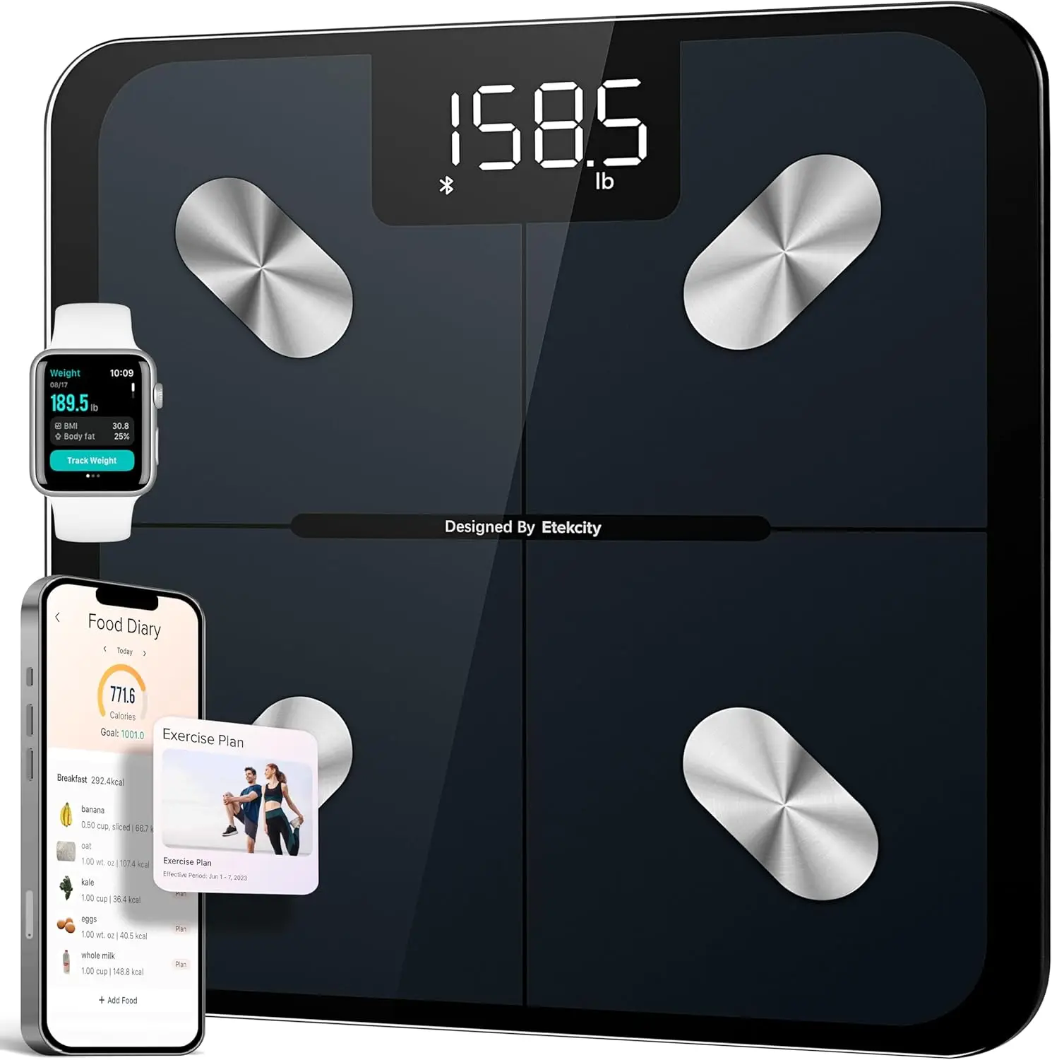 

Smart Scale with BMI, Body Fat & Muscle Mass Tracking – Bluetooth Sync App, Accurate Digital Weighing Scale