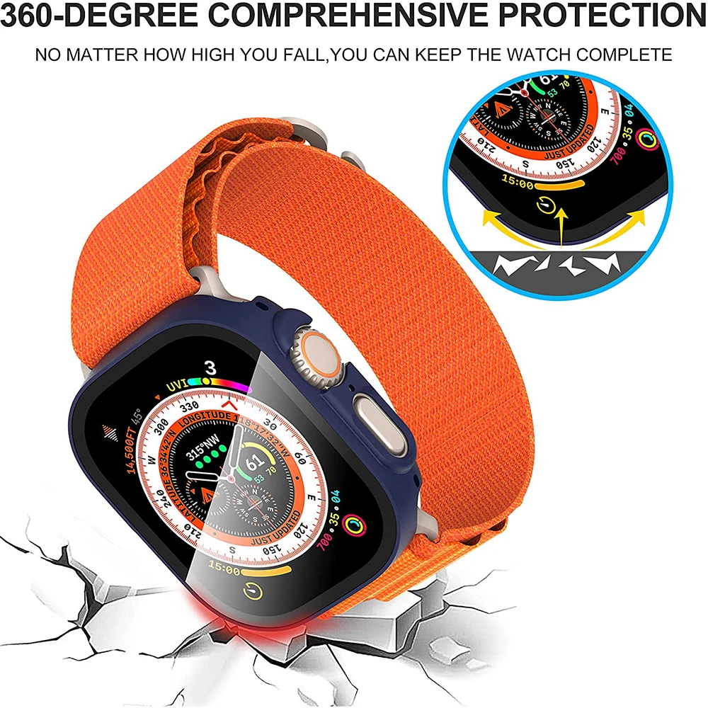 Glass+Case For Apple Watch Ultra 2 49mm Hard PC Bumper Screen Protector Tempered Cover iwatch Series Ultra 49mm Accessories