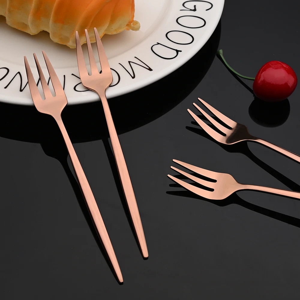 6Pcs Stainless Steel Tea Forks Mirror Black Gold Cake Fork Snack Salad Coffee Fruit Fork Mirror Cutlery Kitchen Tableware Set