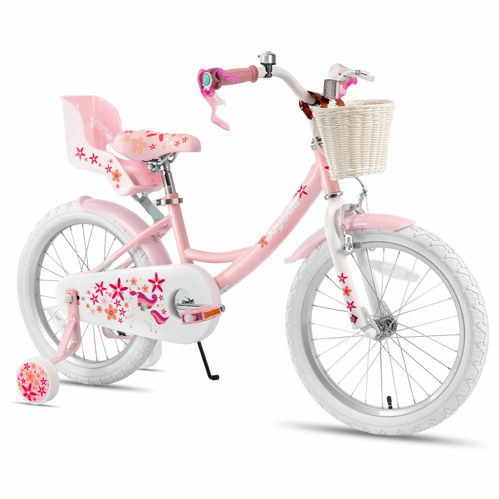 JOYSTAR Bici per bambini per ragazze di età compresa tra 2 e 9 anni, 12 14 16 18 pollici Bici per bambini con ruote da allenamento, seggiolino per bambole, stelle filanti, cestino, Rosa