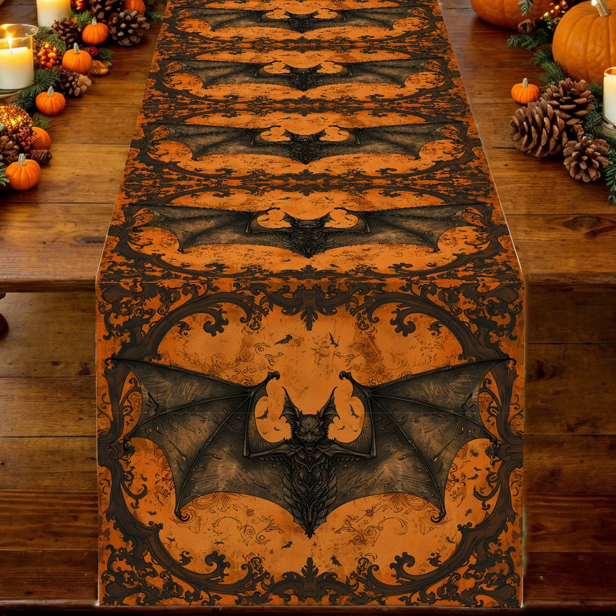 Halloween Bat Pattern Vine Table Runner Kitchen Dining  Table Decoration for Indoor Outdoor Home Table Runners Dining Long Cloth