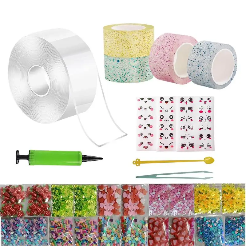 Blowable Bubble Tape Toy Kit, Glitter Adhesive Gel Grip, Gel De Sopro Elástico Traceless