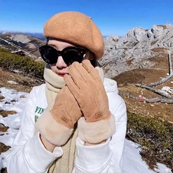 New Fashion Gloves Autumn Winter Cute Furry Warm Mitts Full Finger Mittens Women Outdoor Sport Female Gloves Screen