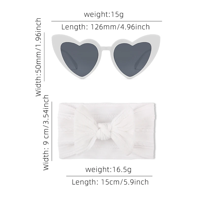 2 Pcs/Set New Children Cute Colors Soft Bowknot Wide Hairbands Fashion Special Heart Sunglasses UV400 Set Kids Hair Accessories