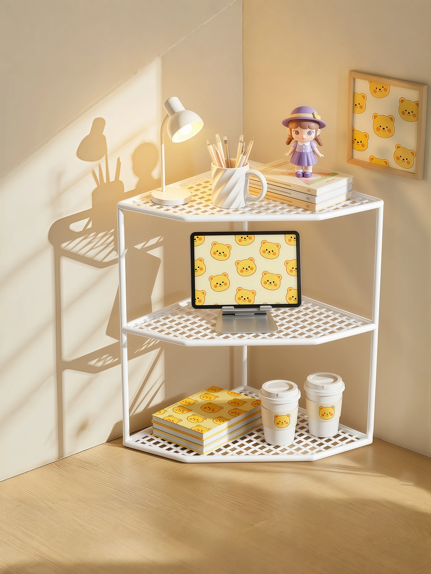 

Inteated Multi-Functional Floor-standing Corner Bedroom Storage Ra No Installation Required Home Organization elf