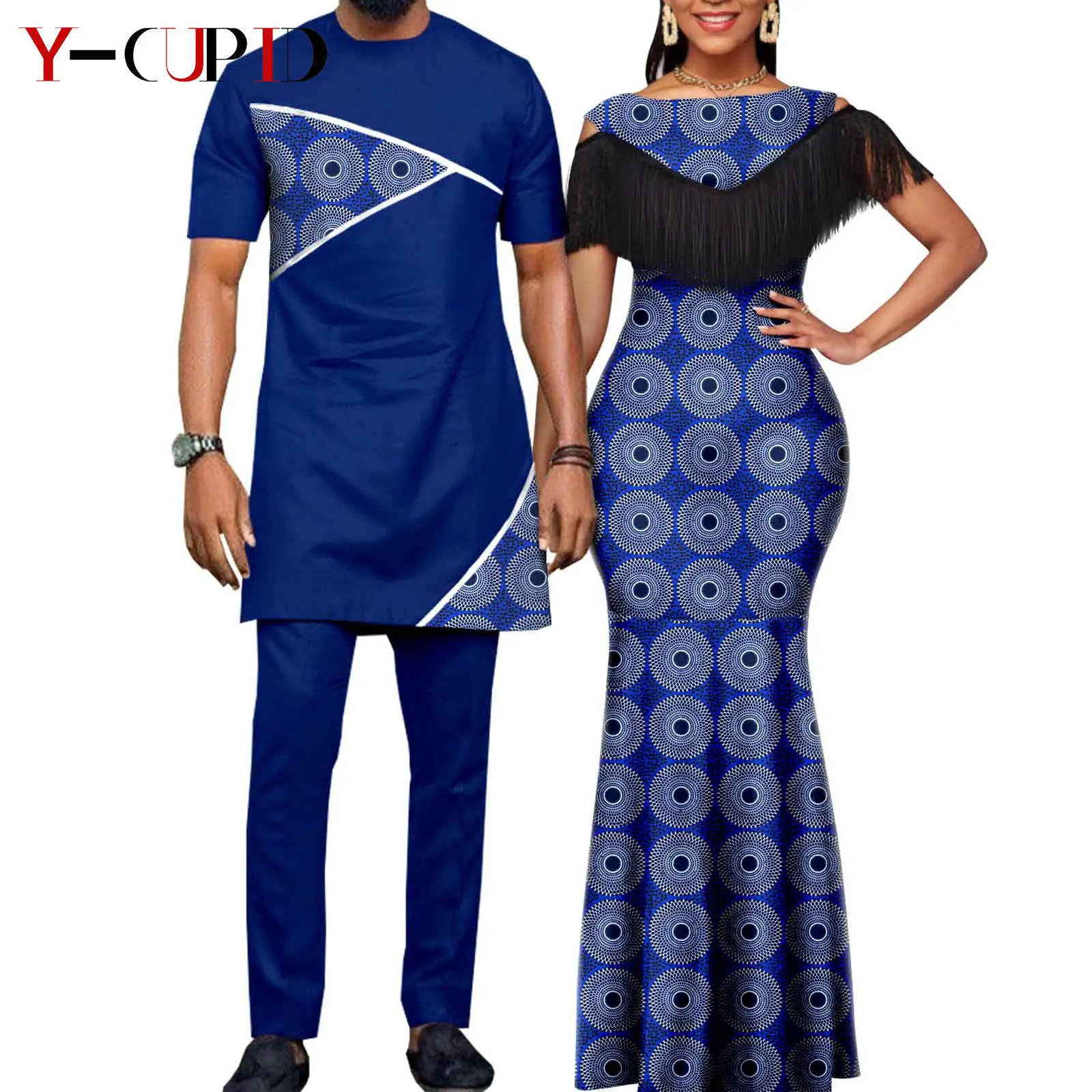 Vestidos africanos para mulheres combinando roupas de casal bazin rico dashiki fino borla impressão vestidos longos para festa y23c009