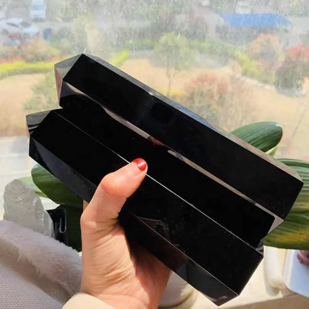 600-1400g Big Size Natural Black Obsidian Obelisk Quartz Crystal Wand Point Healing view 5