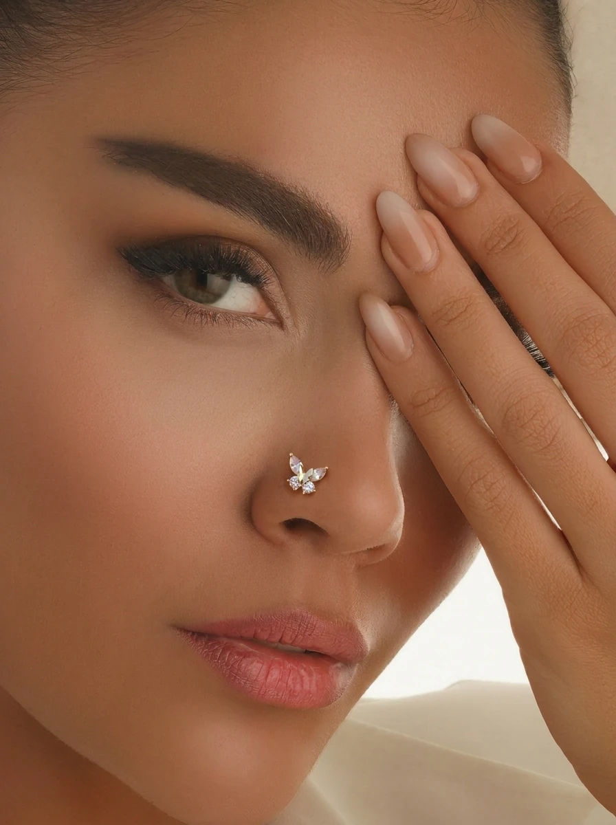 1 Pack Y2K Punk Butterfly Nose Stud L-Shaped Nose Ring for Women Daily Party Wear