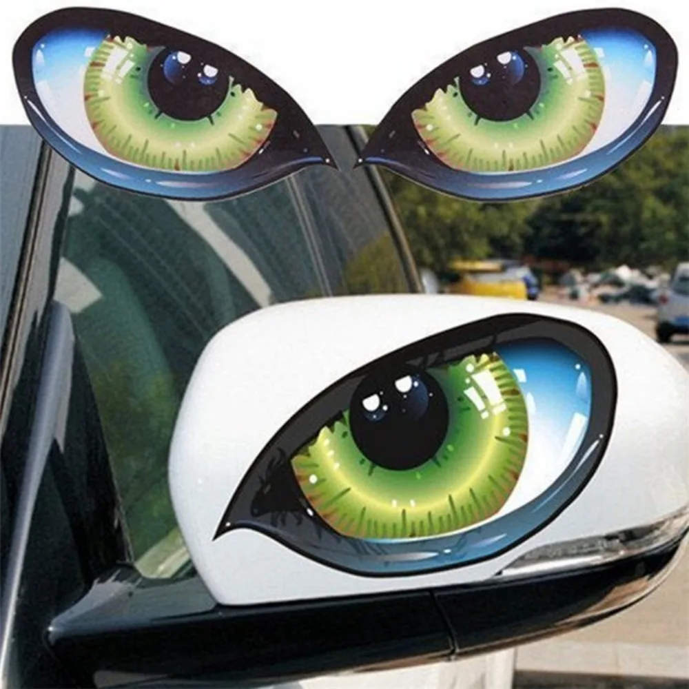 2pcs Automobile Decoration 3D Stereo Car Stickers Reflective Cat Eyes Window Decals Auto Body Styling Rear Windshield