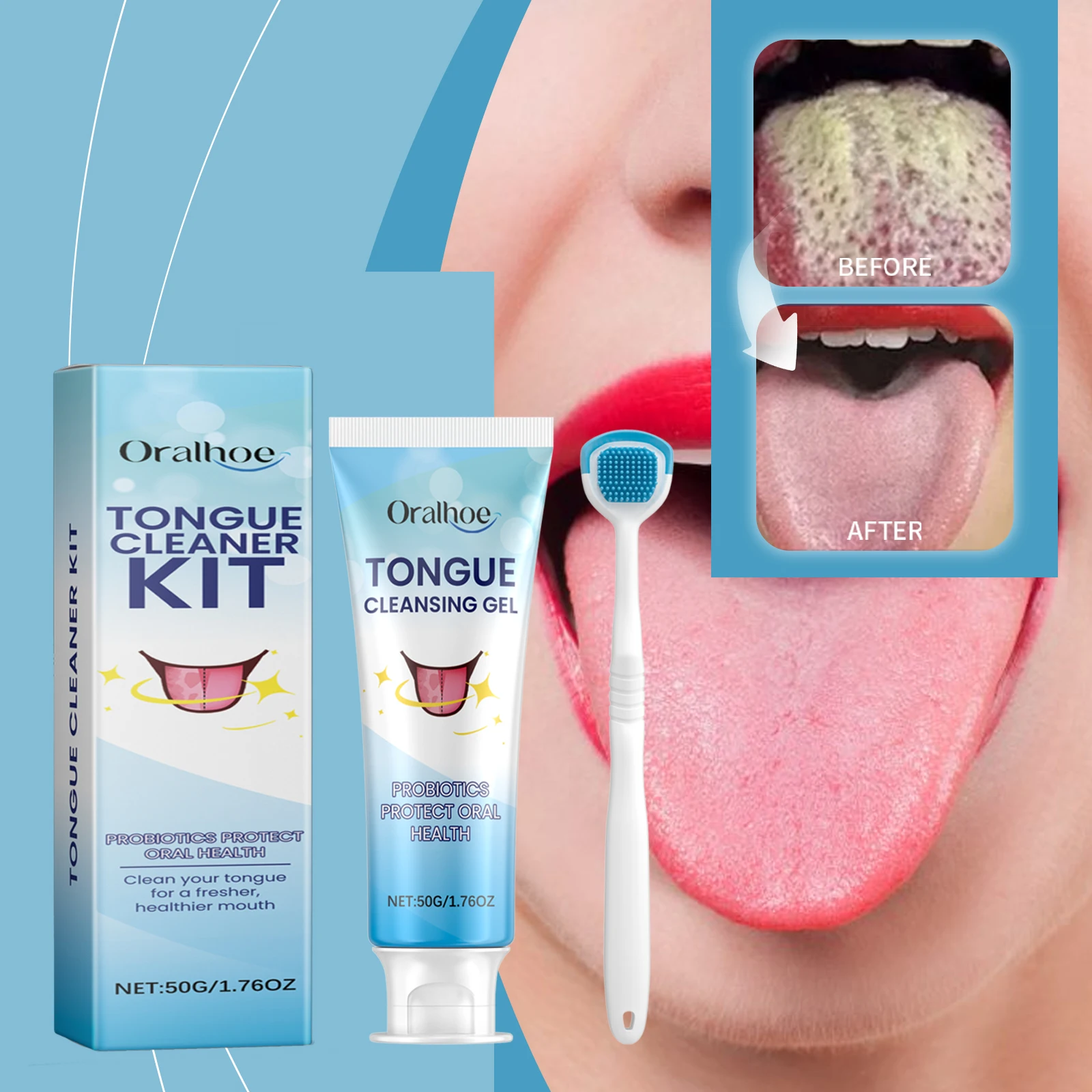 

Скребок для языка с набором кистей для чистки полости рта, гигиена, чистка неприятного запаха изо рта, стоматологический свежий очищающий гель для языка, инструмент для ухода за здоровьем