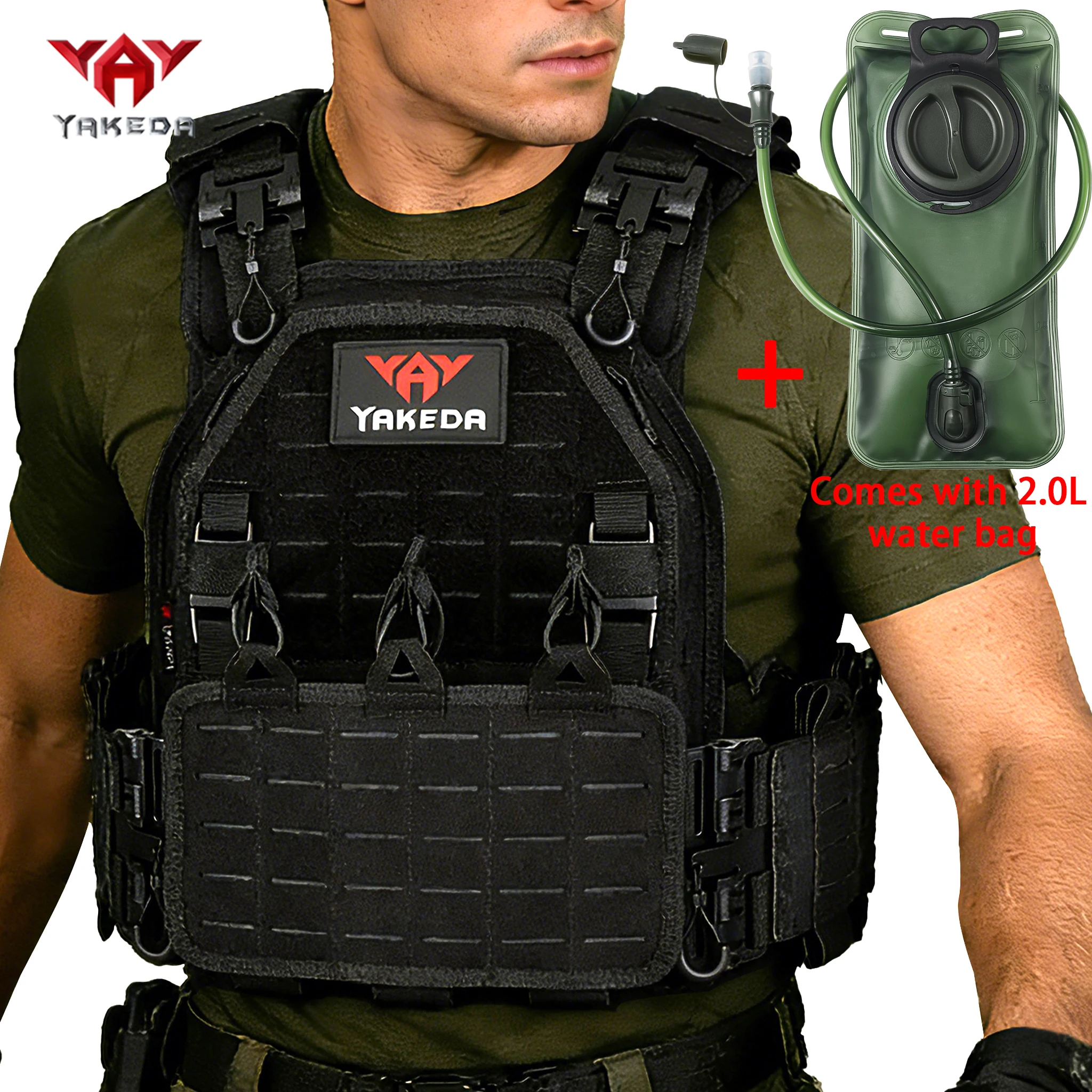 

YAKEDA Multi-functional Hunting Vest with 2L Collapsible Hydration Bladder Adjustable Shoulder Strap & Waist for Outdoor Hunting