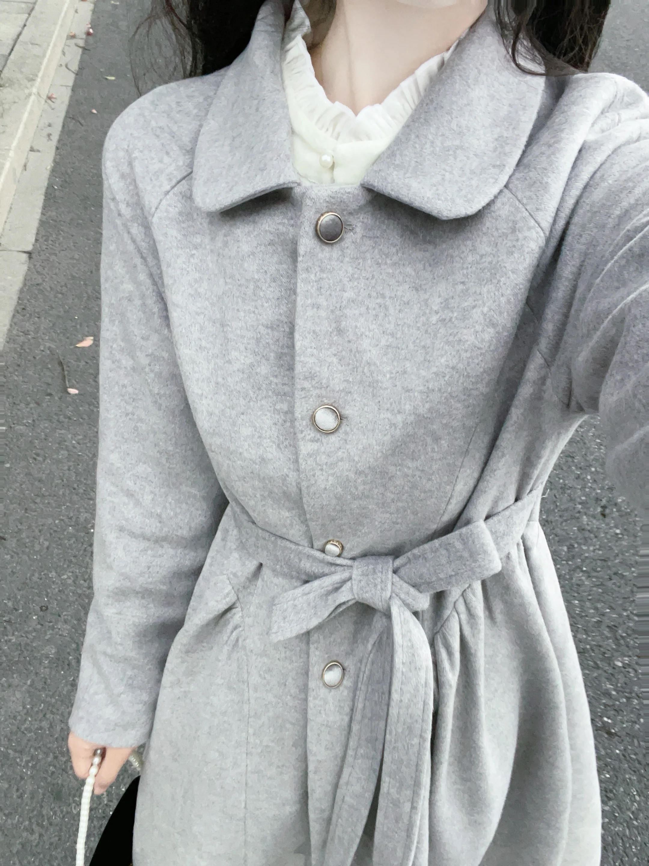 

ay Commuter Coat Vintage Waist-Cinching Skirt Design Autumn Winter Outerwear Long Sve Square Collar Single Button Closure