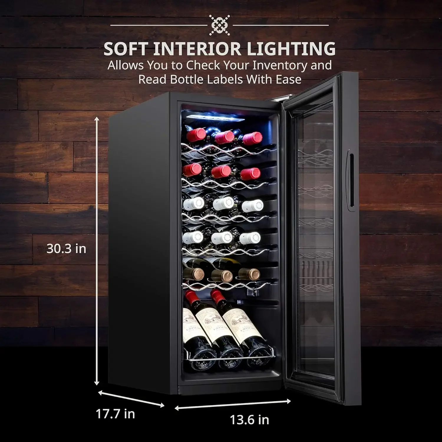 Ivation Wine Cooler Refrigerador com Bloqueio, Grande Adega de Vinho Autoportante para Vermelho, Branco, Champagne, Compressor de 18 Garrafas