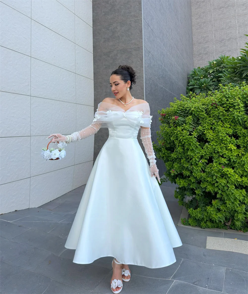 Cathy personnalisé blanc détachable arc épaule manches robe de bal a-ligne robes de noiva cheville longueur robes de soirée 2025