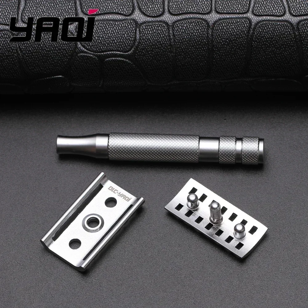 YAQI KNIGHT-HELMET Men's DE Safety Razor with Stainless Steel Handle Razor Head for Smooth Shaving