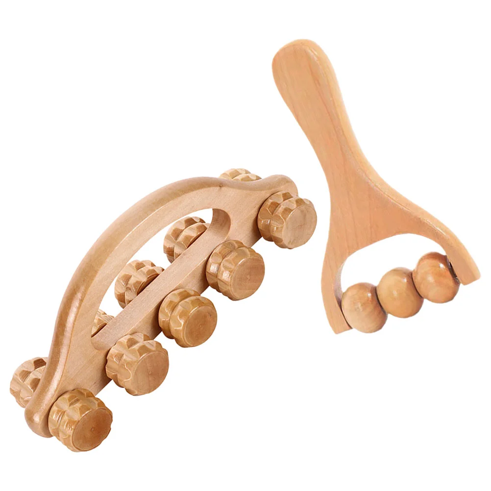 

2 Pcs Wooden Massager Leg Roller Cellulite for Legs Hand Scroll Wheel Thigh Stick Walker