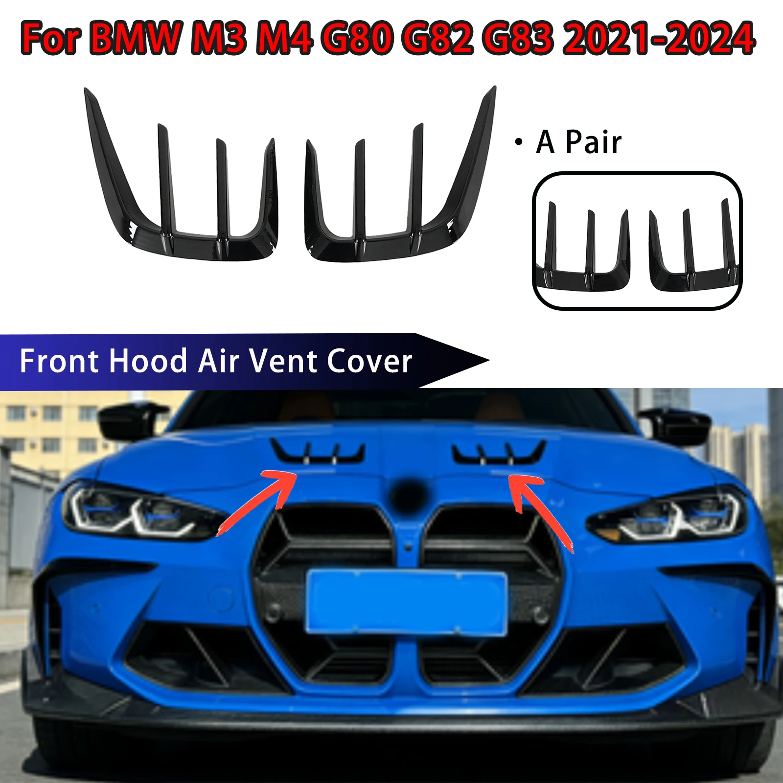

2PCS Front Hood Air Vent Cover Trim For BMW M3 M4 G80 G82 G83 2021-2024 Body Kit Glossy Black Car Accessories Exterior Parts