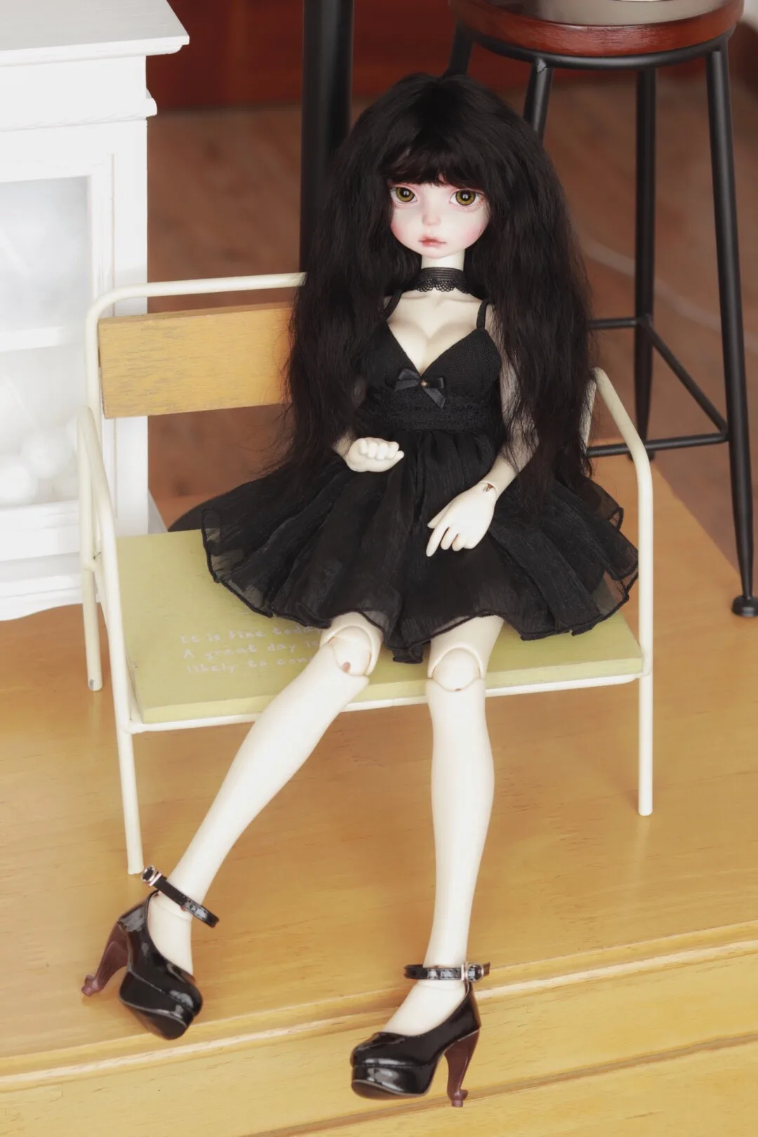 Haar für Puppe natürliche schwarze Mohair Soft Shell Perücke, 1/4 BJD Puppe Haar kostenloser Versand