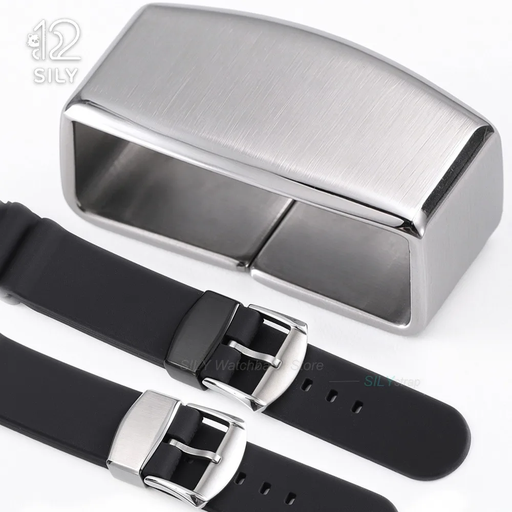 18mm 20mm Stainless Steel Watch Ring Heighten Metal Loop Holder Watches Pin Clasp Watch Band Keeper for Seiko for Silicone Strap