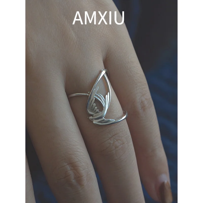 AMXIU  Swallows Sterling Silver 925 Adjustable Opening Ring For Women, Niche High-End Light Luxury Exquisite  Accessory