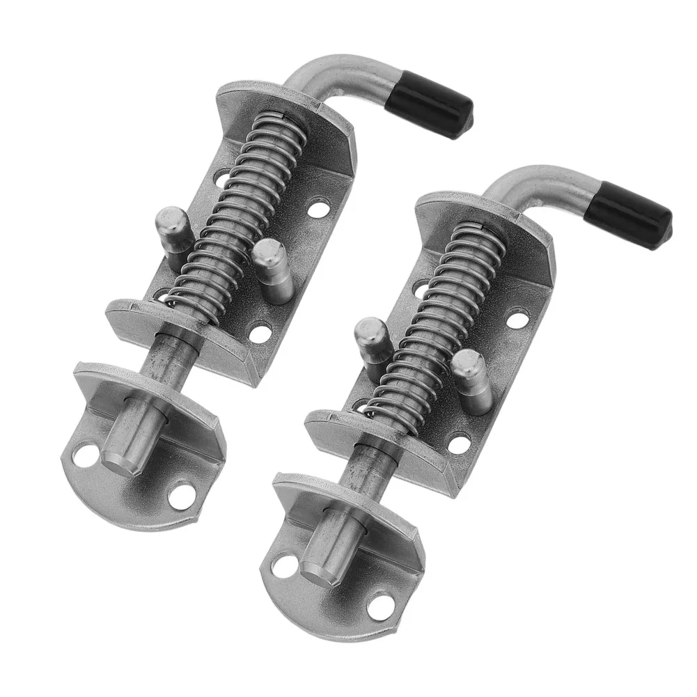 304 Stainless Steel Spring Assisted Pail Bolt Latch 2 Pack with Strike Plates for Dual Door or Gate Installations