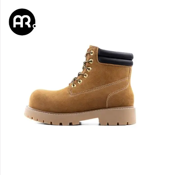 MRA Branded High-Top Derby Shoes for Men 2026 New High-Quality Retro Yellow Boots with Thick Soles and Large Toe, Suede Work Boo