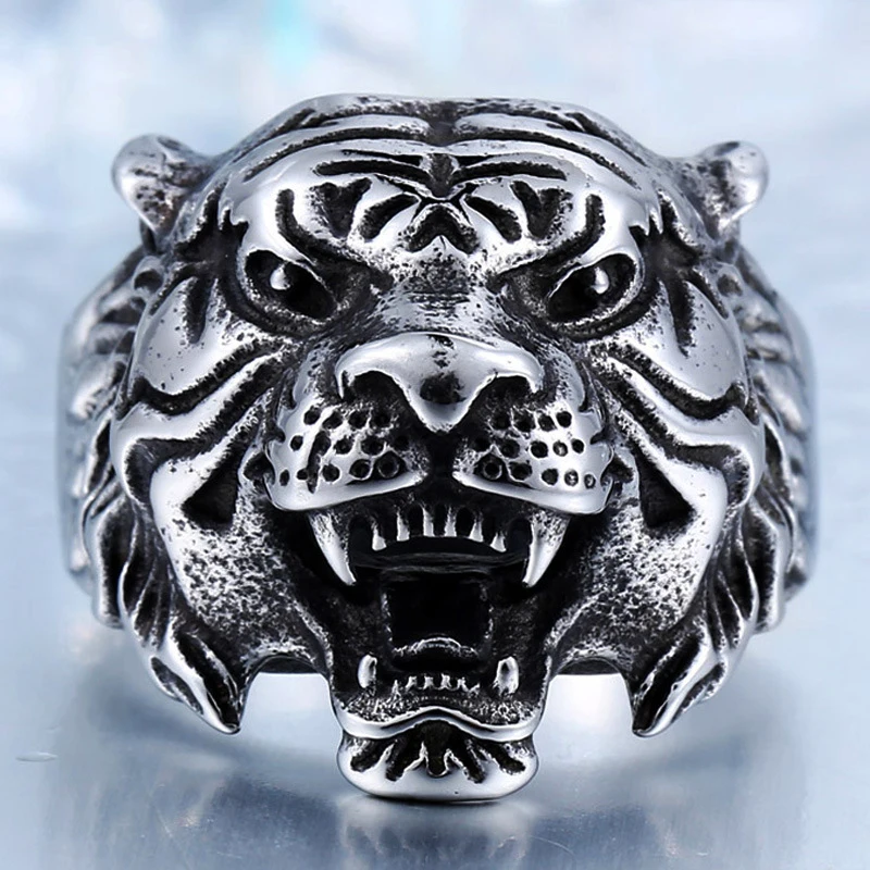 Domineering Gold Color/Black/Silver Color Tiger Ring Cool Men Stainless Steel Gothic Punk Biker Ring Fashion Male Animal Jewelry