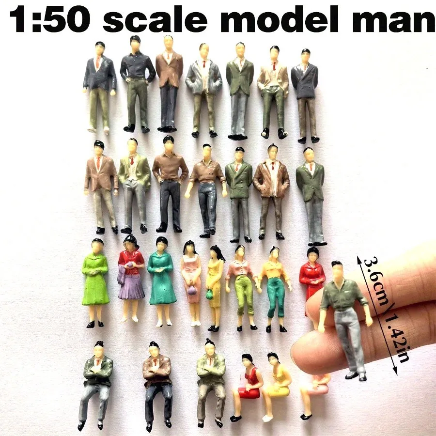 1:50 Scale Miniature People Figures, Painted Model Train Passengers for Diorama, Building Layout, Landscape Scenery