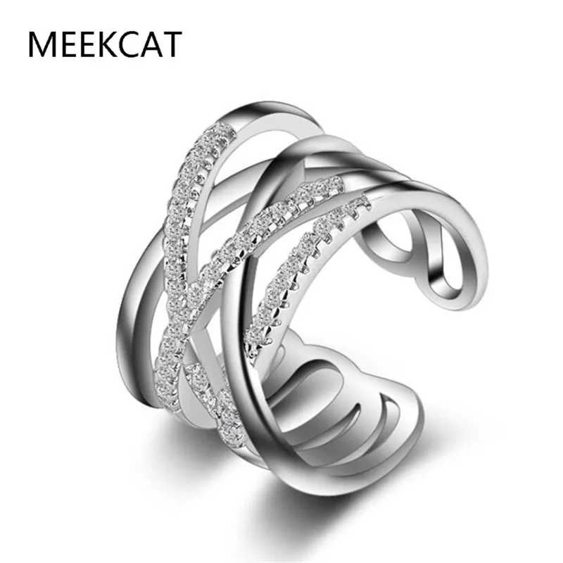 Minimalist 925 Sterling Silver Multilayer Coss Ring for Women Fashion Creative Hollow Irregular Geometric Birthday Party Jewelry