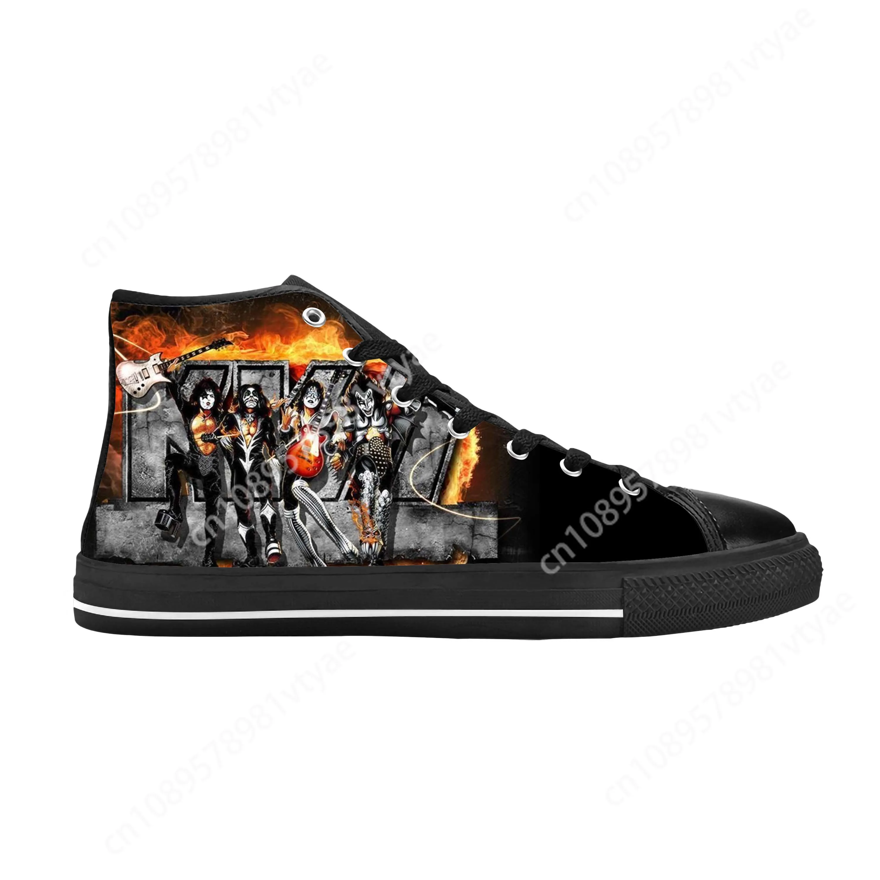 Rock Band Heavy Metal Music Singer Guitar Kiss CHigh Top Sneakers para hombres y mujeres, zapatillas de lona para adolescentes, zapatos de pareja personalizados