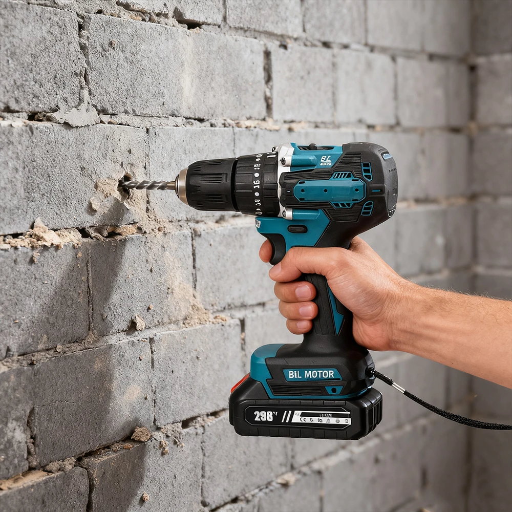 مثقاب لاسلكي بدون فرش مثقاب كهربائي 2200 دورة في الدقيقة تنظيم السرعة ستبليس أدوات كهربائية 45 نانومتر لبطارية 21 فولت