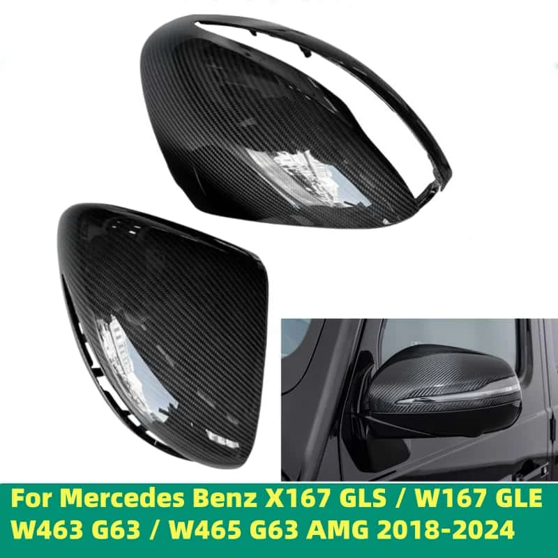 Real Carbon Fiber Rearview Mirror Cover For Mercedes X167 GLS400 GLS63 W167 GLE350 GLE450 W463 W465 G63 AMG 2018- 2022 2023 2024