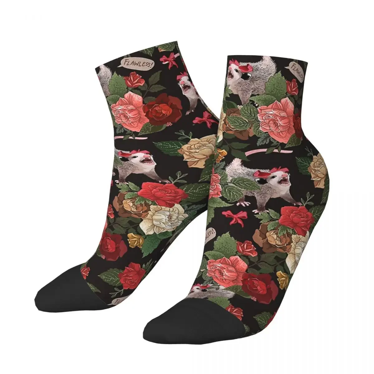 Opossum Floral Pattern (with Text) Socks Harajuku Sweat Absorbing Stockings All Season Socks Accessories for Unisex Gifts