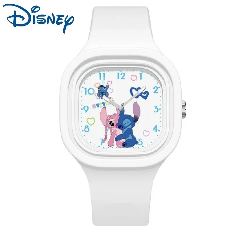 Disney For Children Watch Mickey Minnie Mouse Stitch Cartoon Square Quartz Wristwatch Boy Girl Student Silicone Luminous Relogio