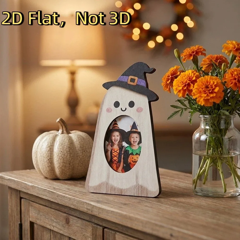 Creative Cute Halloween Ghost Picture Frame Handmade Rustic Pumpkin Shaped Photo Frame Wooden Wooden Crafts Home Decor