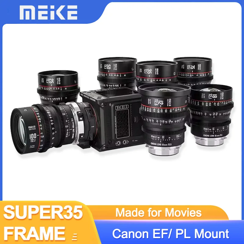 MEIKE Super 35mm S35 12mm T2.5 18mm 25mm 35mm 50mm 75mm 105mm T2.1 Cine Movie Lens for Canon EF Arri PL Mount 6DII 7D R5C RED