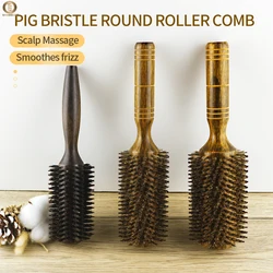 Professional Boar Bristle Round Hair Brush For Women Men Salon Hair Styling Curly And Straight Comb Hairdresser Wood Round Brush