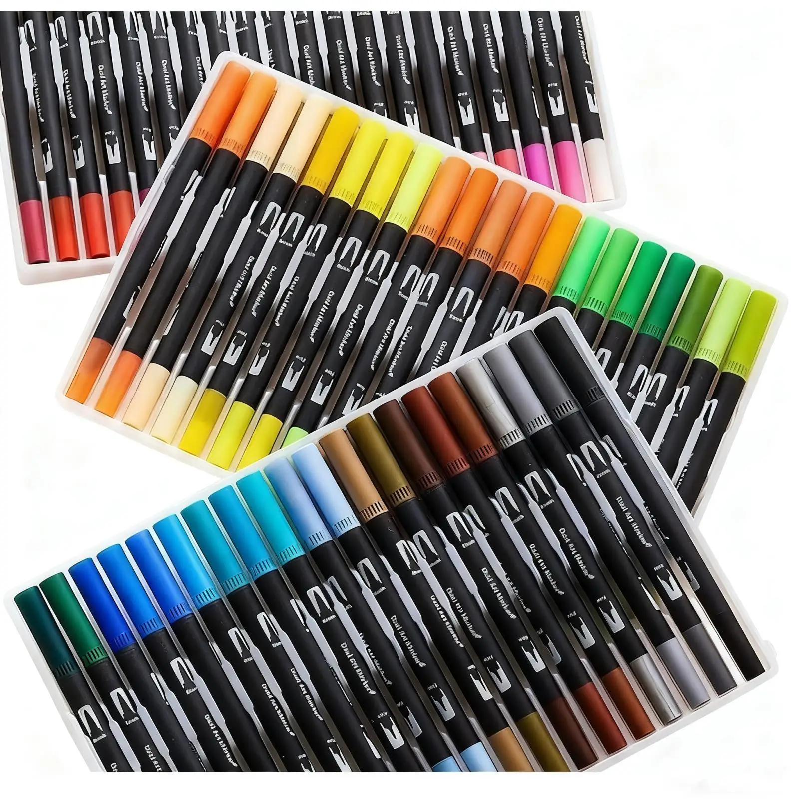 12-60 ألوان مزدوجة الرأس الفن دفتر القلم اللوحة القلم لون قلم تحديد فرشاة تلميح 1-2 مللي متر غرامة تلميح الخط اللوحة