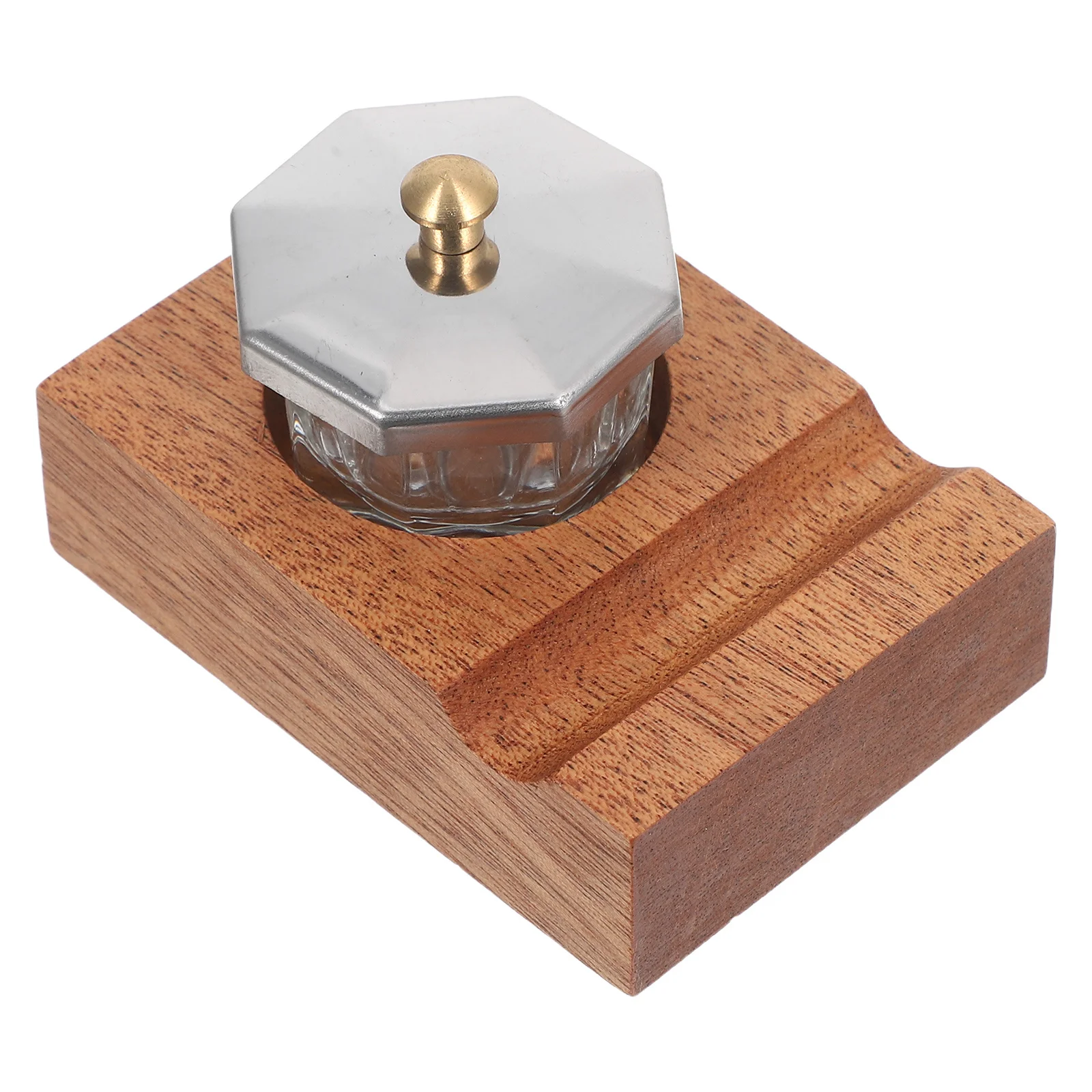 

1Set Sapele Wood Pen Stand Calligraphy Desk Organizer Dip Pen Holder Tilted Brush Rest Glass Ink Bottle Container Inkwell Holder