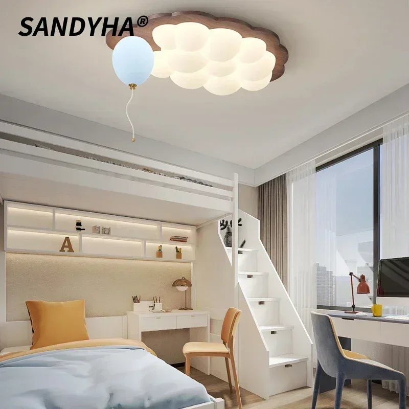 

SANDYHA Modern Ceiling Light Wood Creamy Pendant Lamp for Study Dining Table Children's Room Living Room Home Decor Lighting