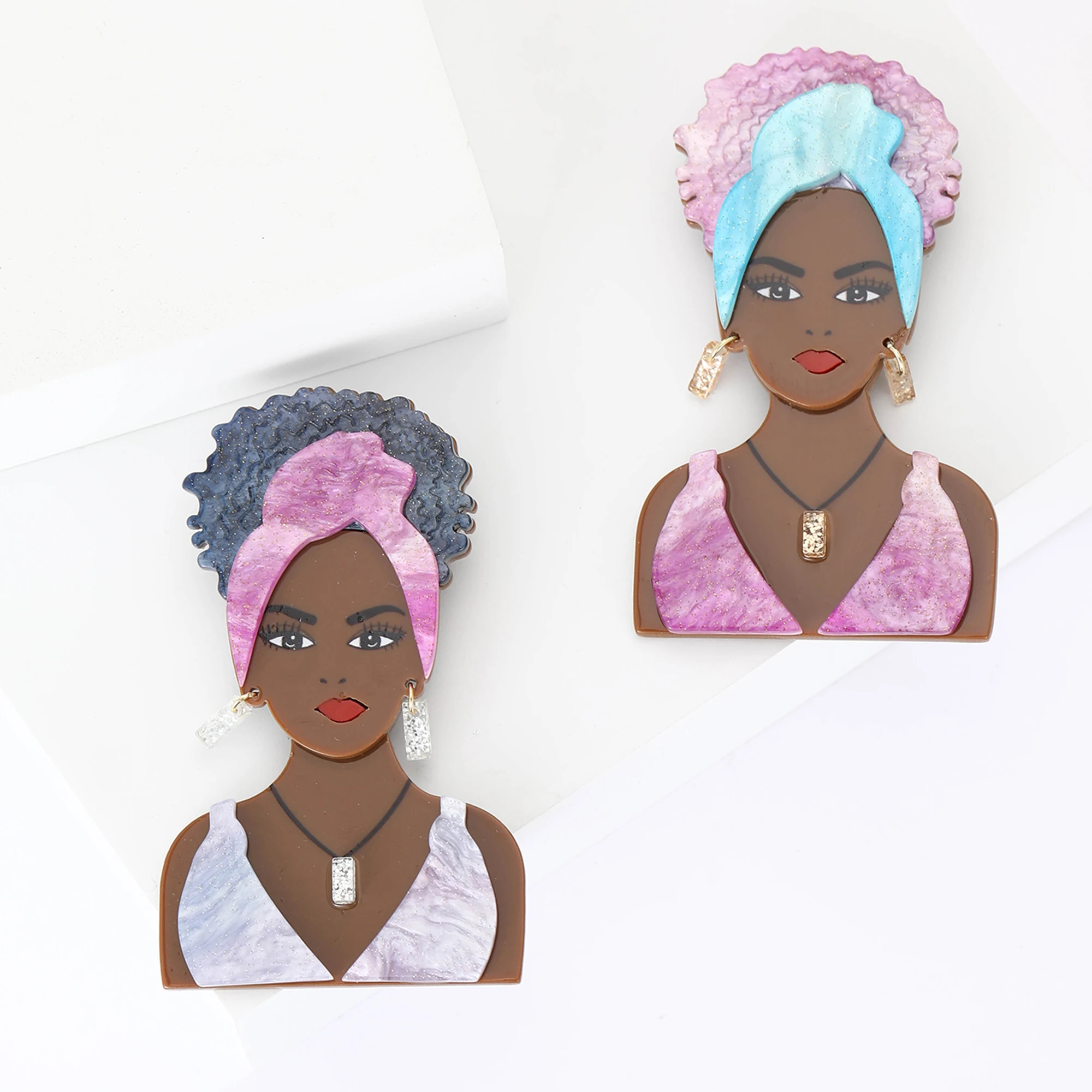 Acrylic Black Person Girl Brooches for Women Unisex Character Pins Office Party Friend Gifts Jewelry Accessories