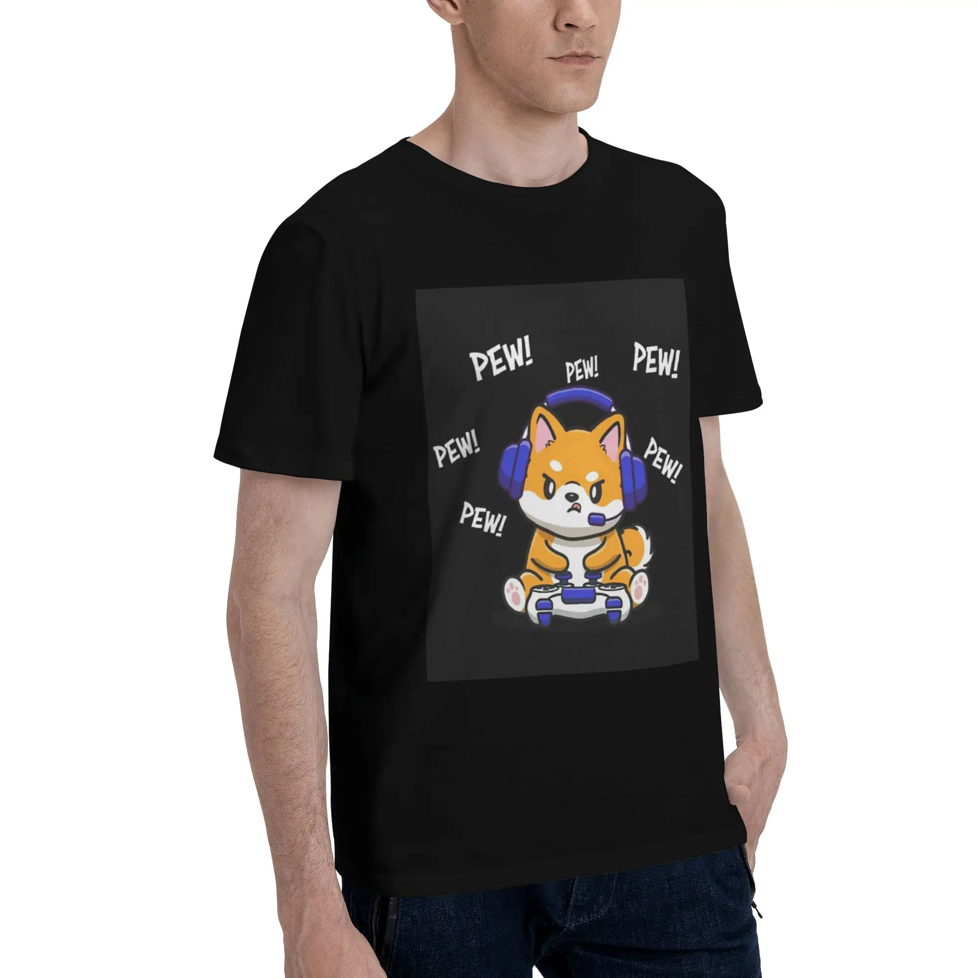 

Shiba Inu Men T-Shirt Plus Size T Shirts Men's Crew Neck Cotton Tees Short Summer Male