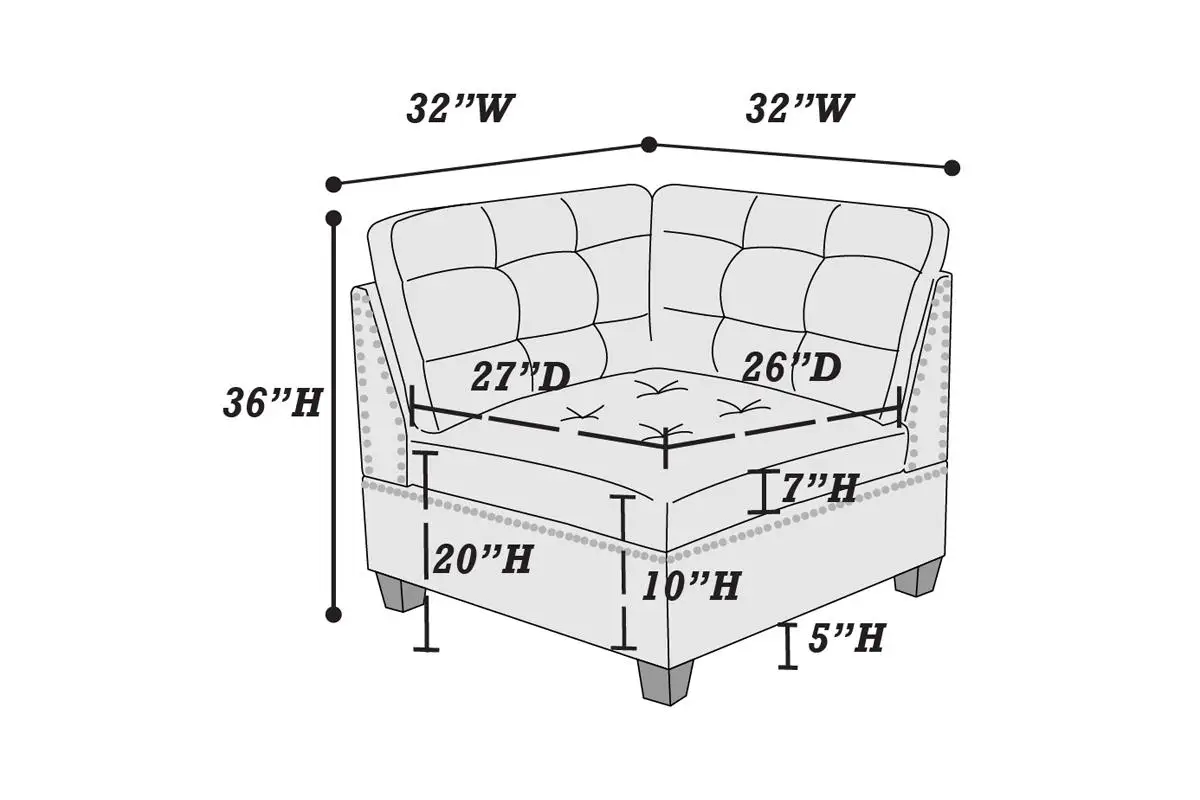 Modular Sectional 6pc Set Living Room Furniture L-Sectional Black Coffee Linen Like Fabric Tufted Nailheads 2x Corner Wedge 2x A