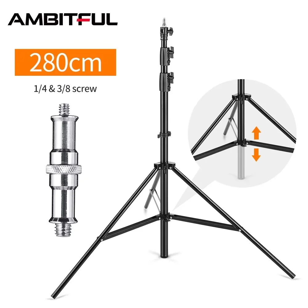 Support d'éclairage pneumatique AMBITFUL 280 cm avec coussin d'air, vis 1/4" et 3/8", support central pour flash de studio