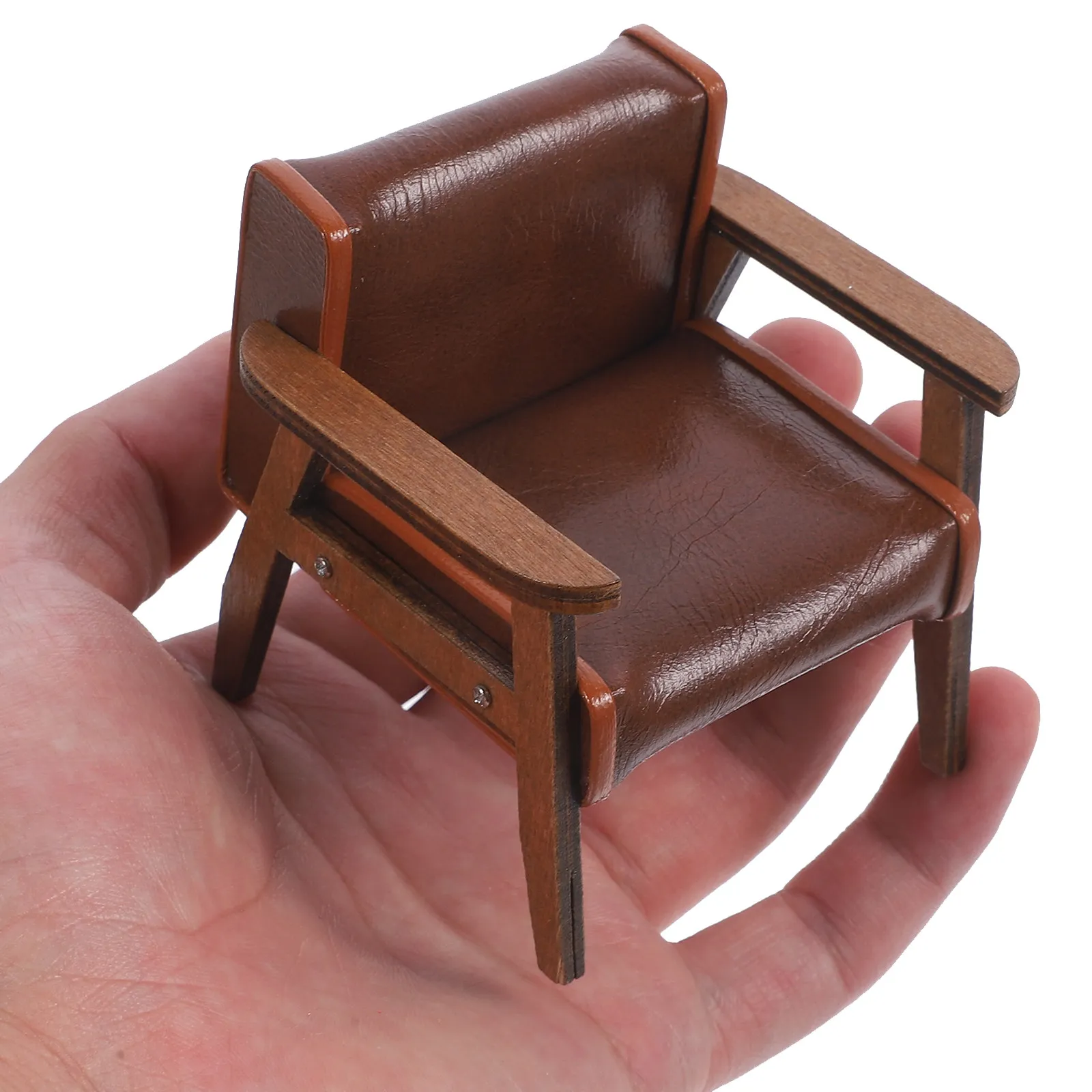 

Adorable Miniature Armchair with PU Seat and Natural Wood Frame Fine Craftsmanship for Miniature Scene Display Mini